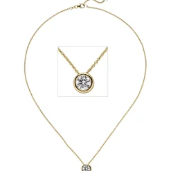 Halskette Collier Solitär Brillant-Anhänger 1 Ct 9,4mm 585 Gelbgold 45cm