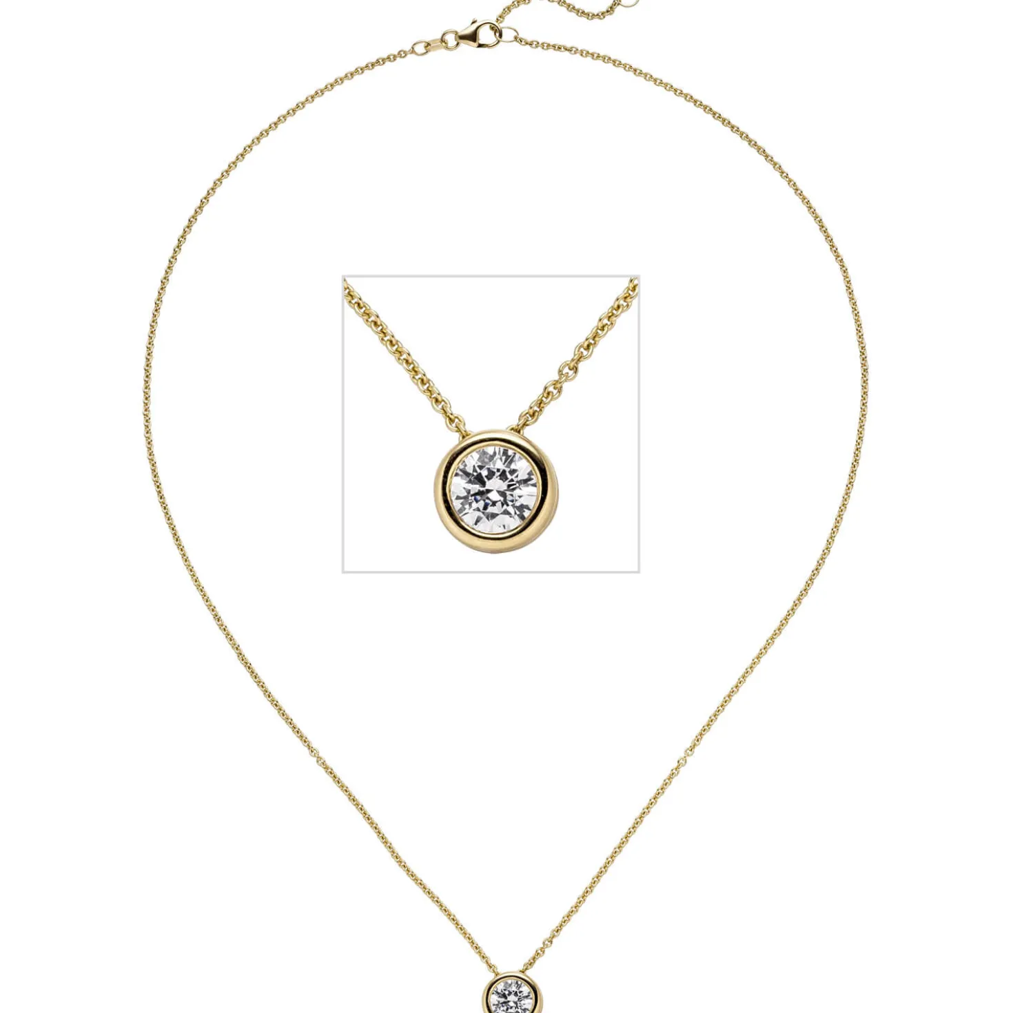 Halskette Collier Solitär Brillant-Anhänger 1 Ct 9,4mm 585 Gelbgold 45cm