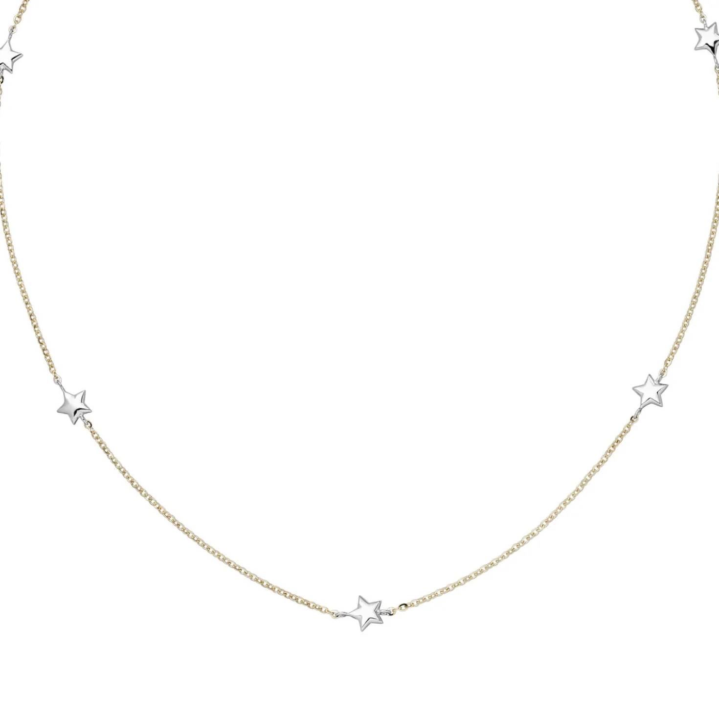 Halskette Collier Sterne 375 Gelbgold & Weißgold Rundankerkette 38-43cm bicolor