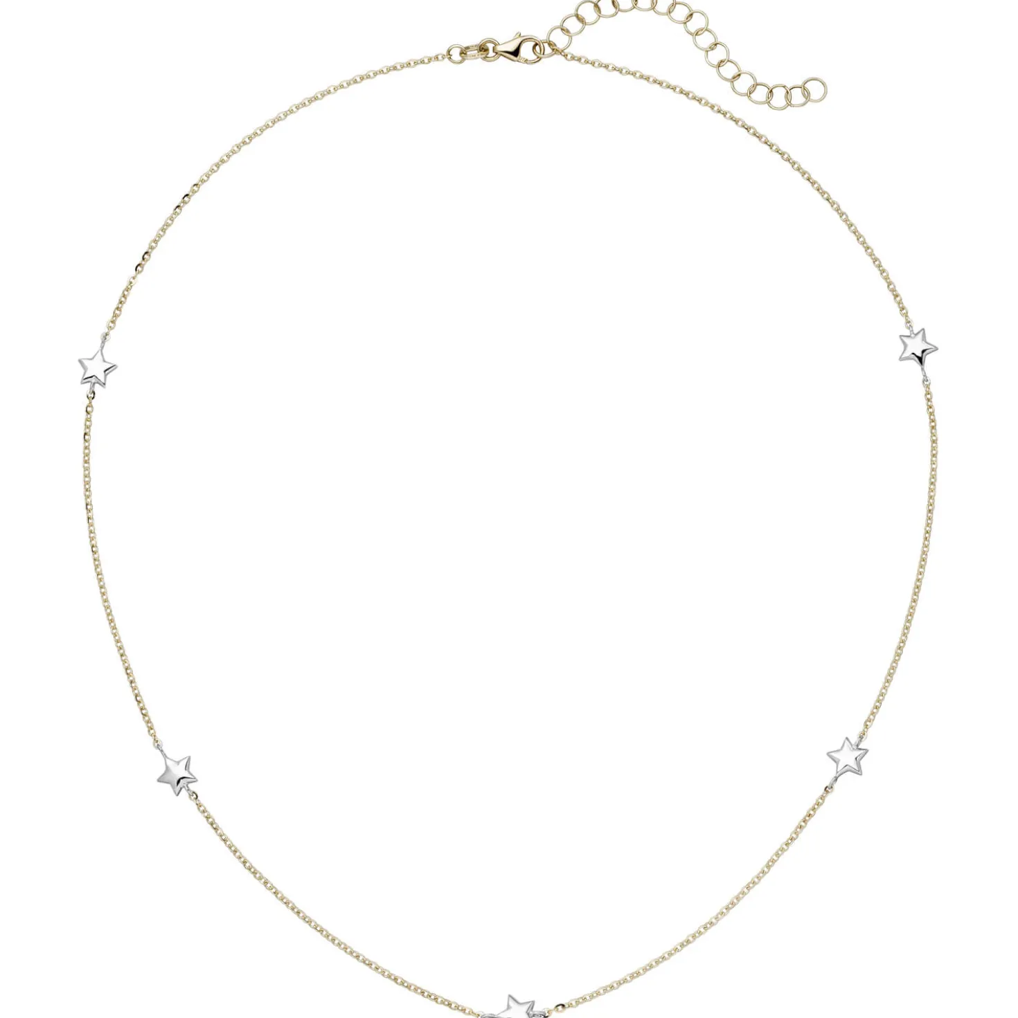 Halskette Collier Sterne 375 Gelbgold & Weißgold Rundankerkette 38-43cm bicolor