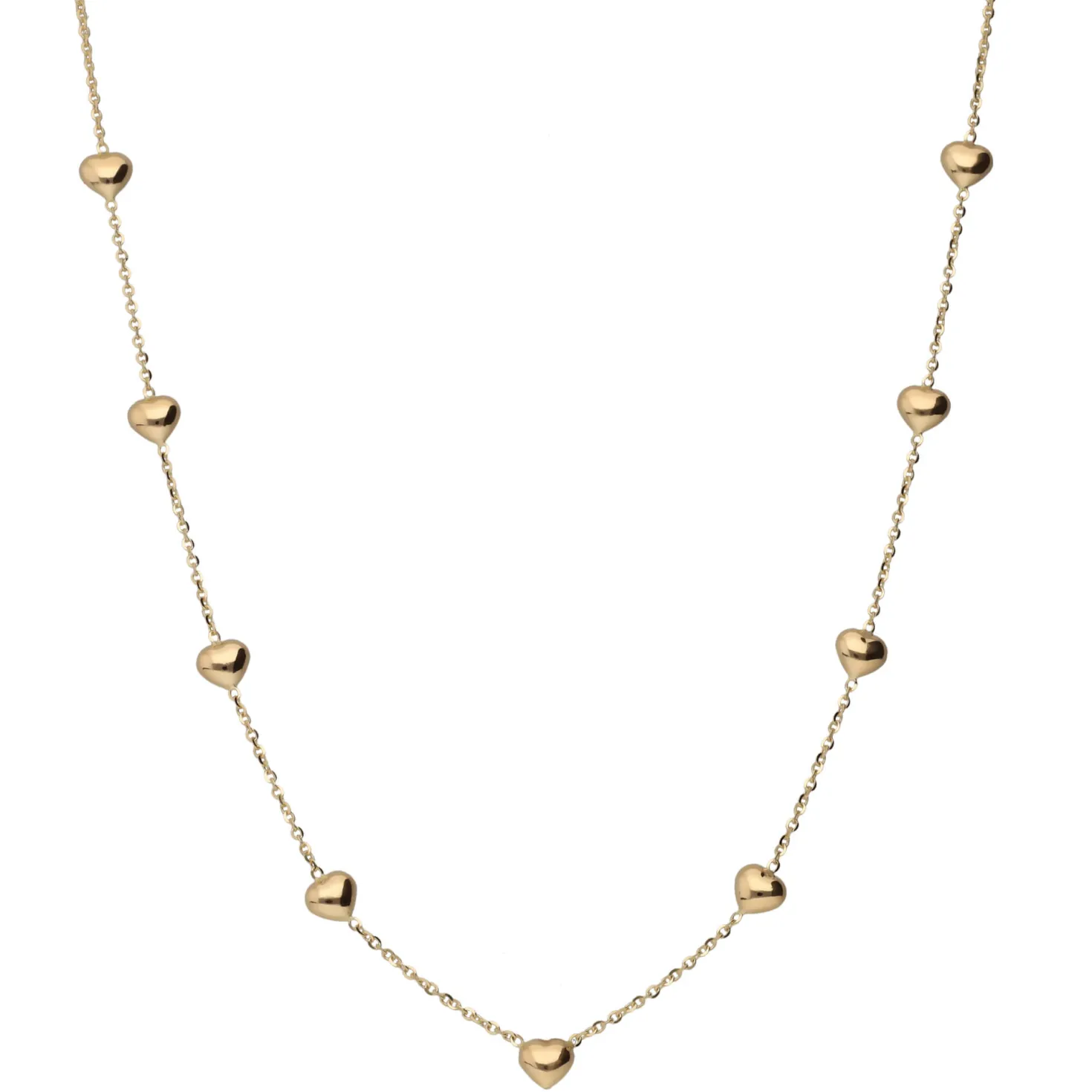 Halskette Halsschmuck Collier mit 9 Herzen aus 585 Gold Gelbgold 42-45cm
