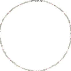 Halskette Kette aus Labradorit und Turmalin 43cm Edelsteinkette hallgrau-rosa