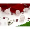 Halskette Kette Collier aus Rosenquarz & Granat & 925 Silber rose weinrot