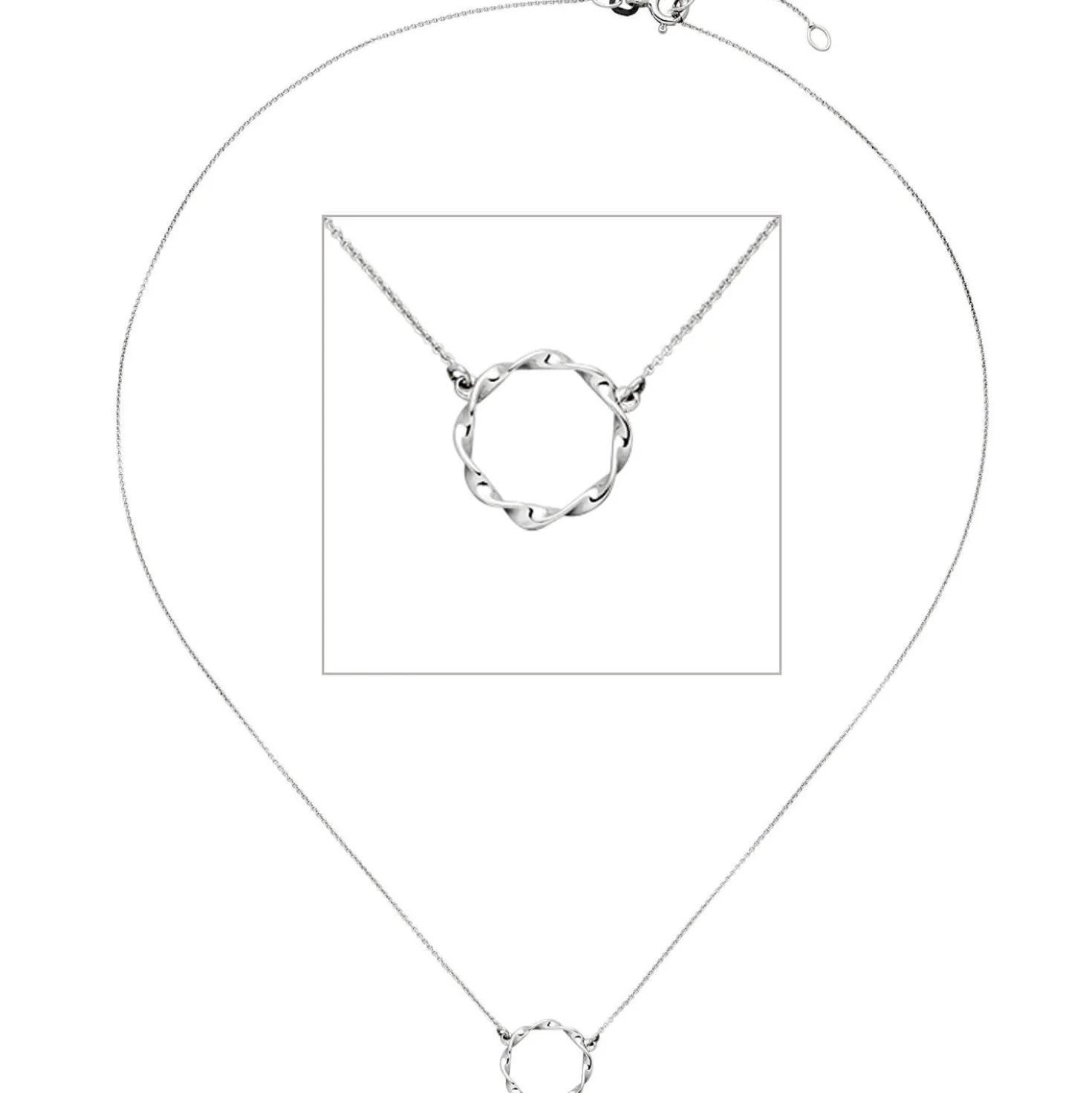 Halskette Kette Collier mit Anhänger Kreis gedreht 585 Gold Weißgold 42cm