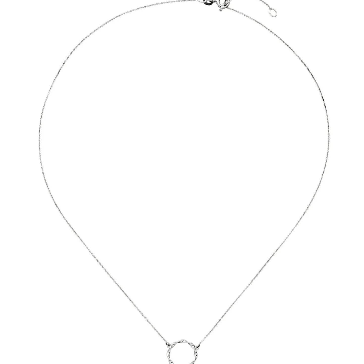 Halskette Kette Collier mit Anhänger Kreis gedreht 585 Gold Weißgold 42cm