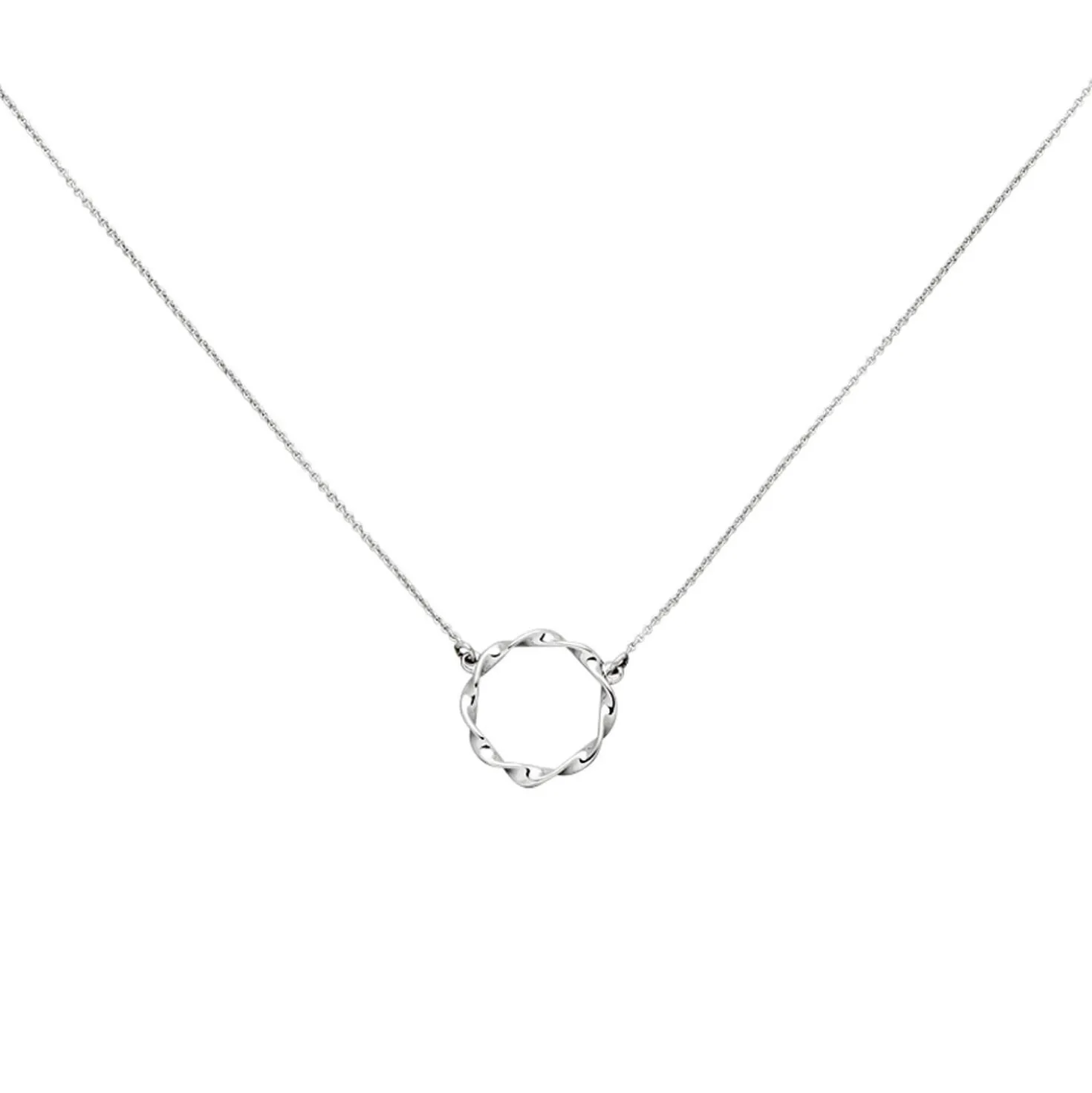 Halskette Kette Collier mit Anhänger Kreis gedreht 585 Gold Weißgold 42cm