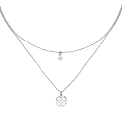 Halskette mit 2 Anhänger Blume 925 Silber 5 Zirkonia 44cm Collier 2-reihig