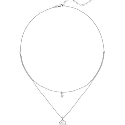Halskette mit 2 Anhänger Blume 925 Silber 5 Zirkonia 44cm Collier 2-reihig