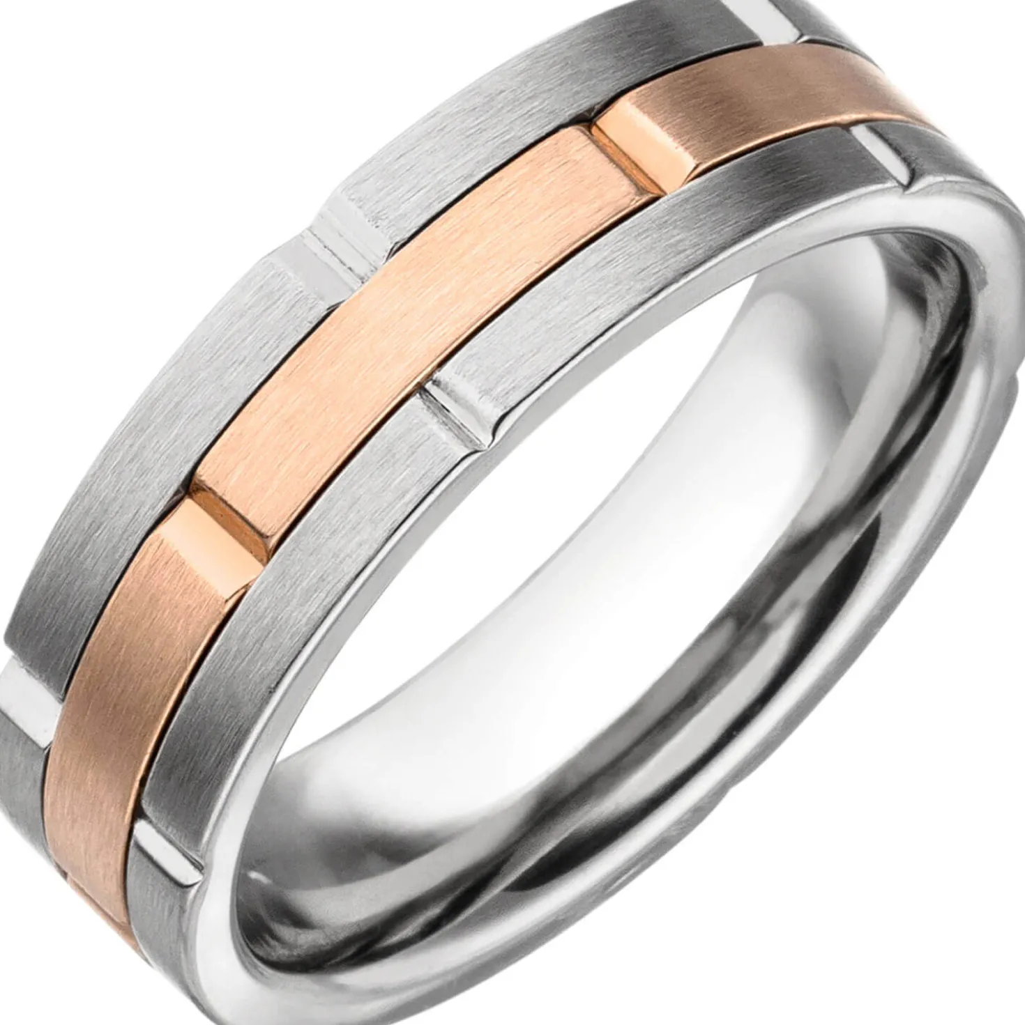 Herren Ring aus Edelstahl mattiert in Bicolor-Optik Breite 6,5mm Edelstahlring