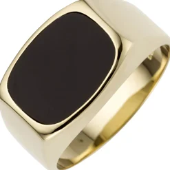 Herren Ring aus 585 Gold Gelbgold mit Onyx schwarz flach B: 12,2mm