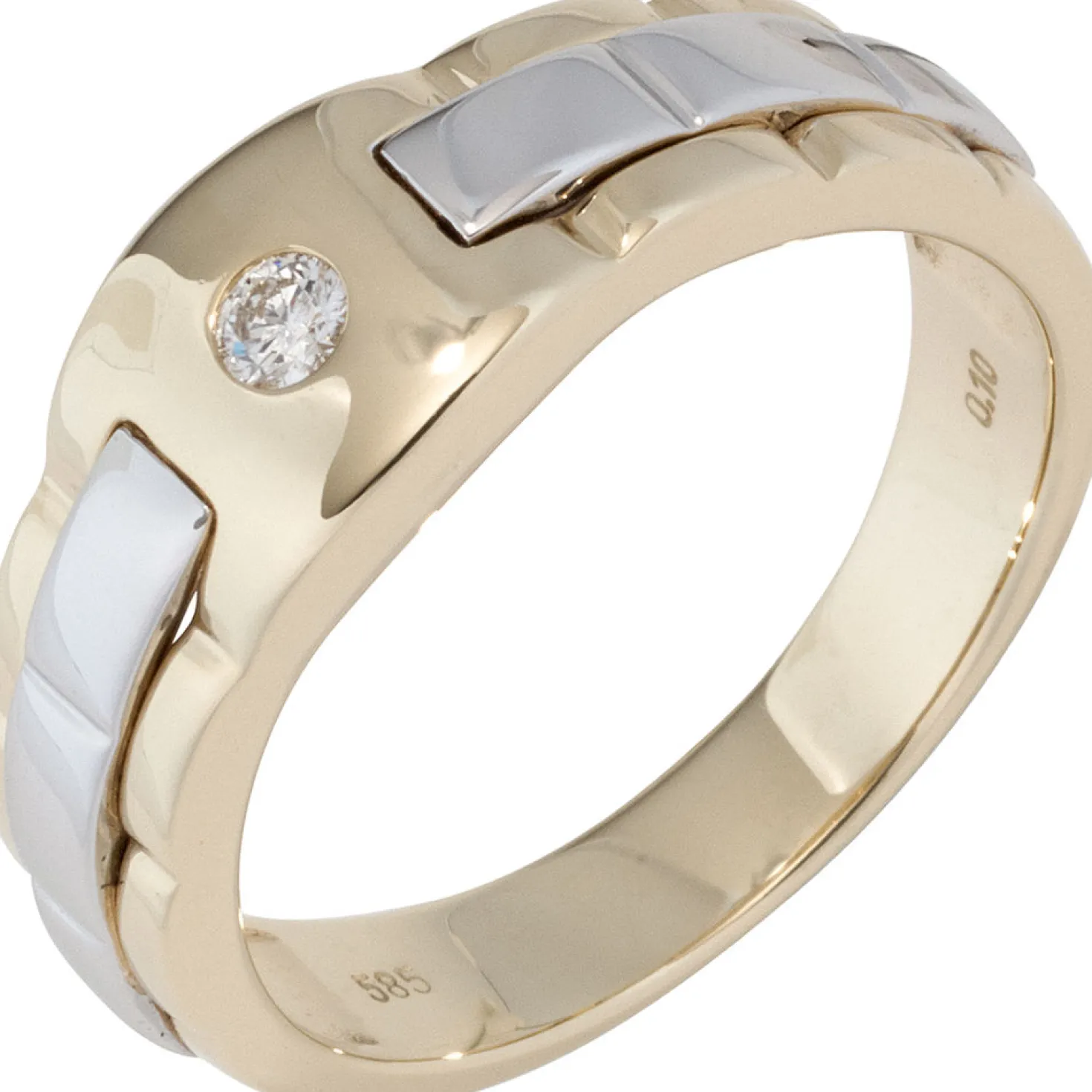 Herrenring Ring aus 585 Gold Gelbgold & Weißgold mit Diamant 0.1Ct Brillant