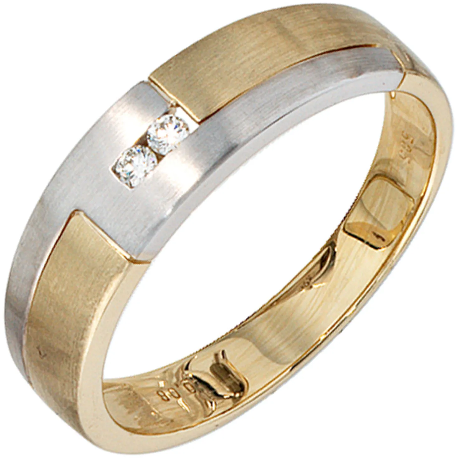 Herrenring Ring Diamanten 0.08Ct Brillanten 585 Gold Gelb Weiß
