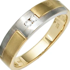 Herrenring Ring Diamanten 0.08Ct Brillanten 585 Gold Gelb Weiß