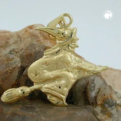 Hexe - Anhänger 17x19mm matt-glänzend 9Kt 375 Gold Gelbgold Halsschmuck Damen