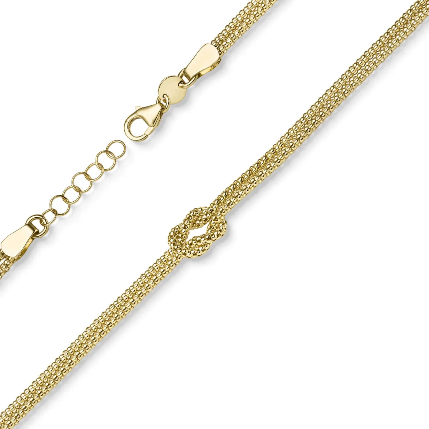 Himbeer Armband 2-reihig See-Knoten Kreuzknoten aus 585 Gold Gelbgold 19cm