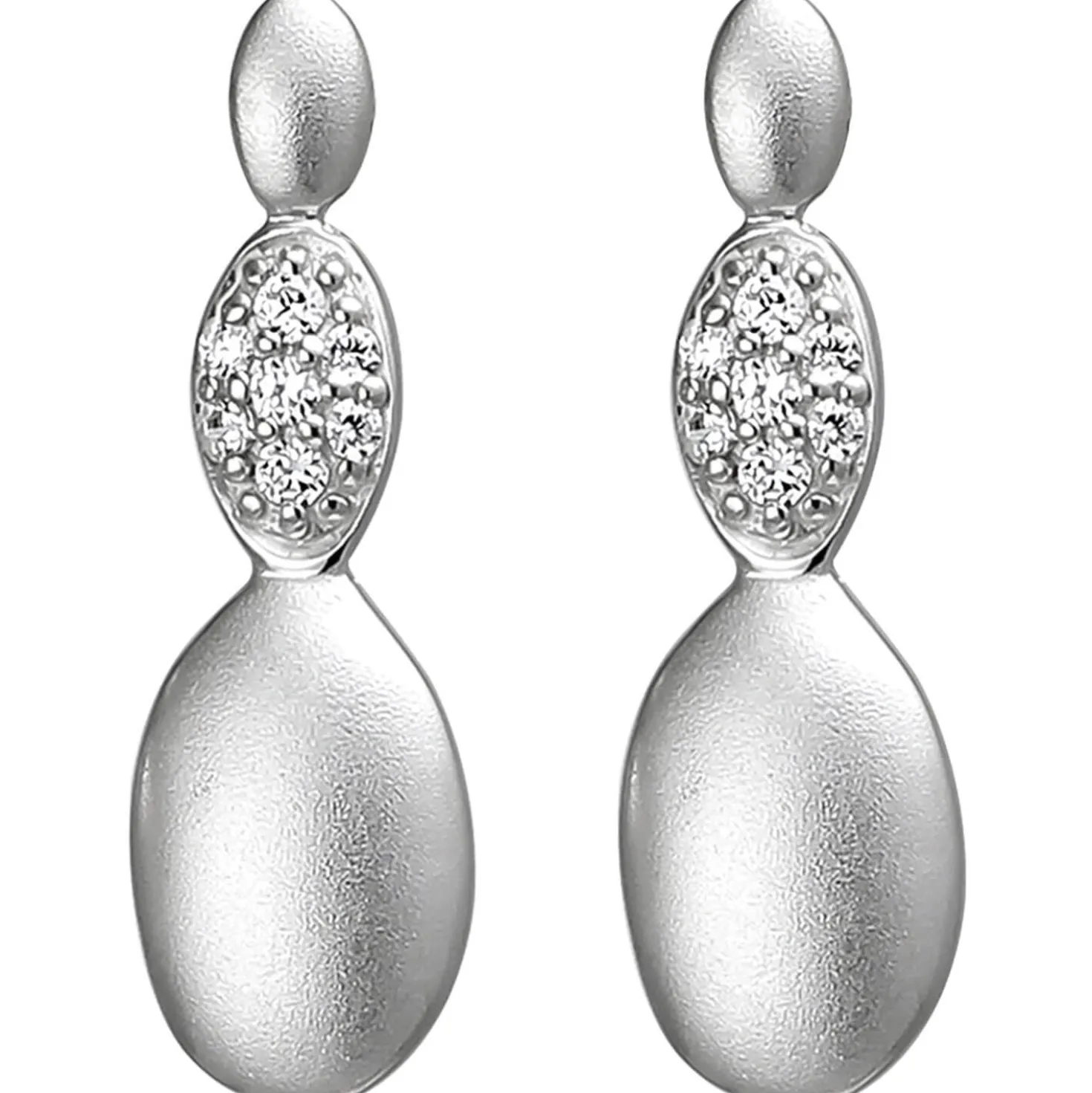 Hängerstecker Ohrstecker aus 925 Silber matt mit 14 Zirkonia Ohrringe Ohrschmuck