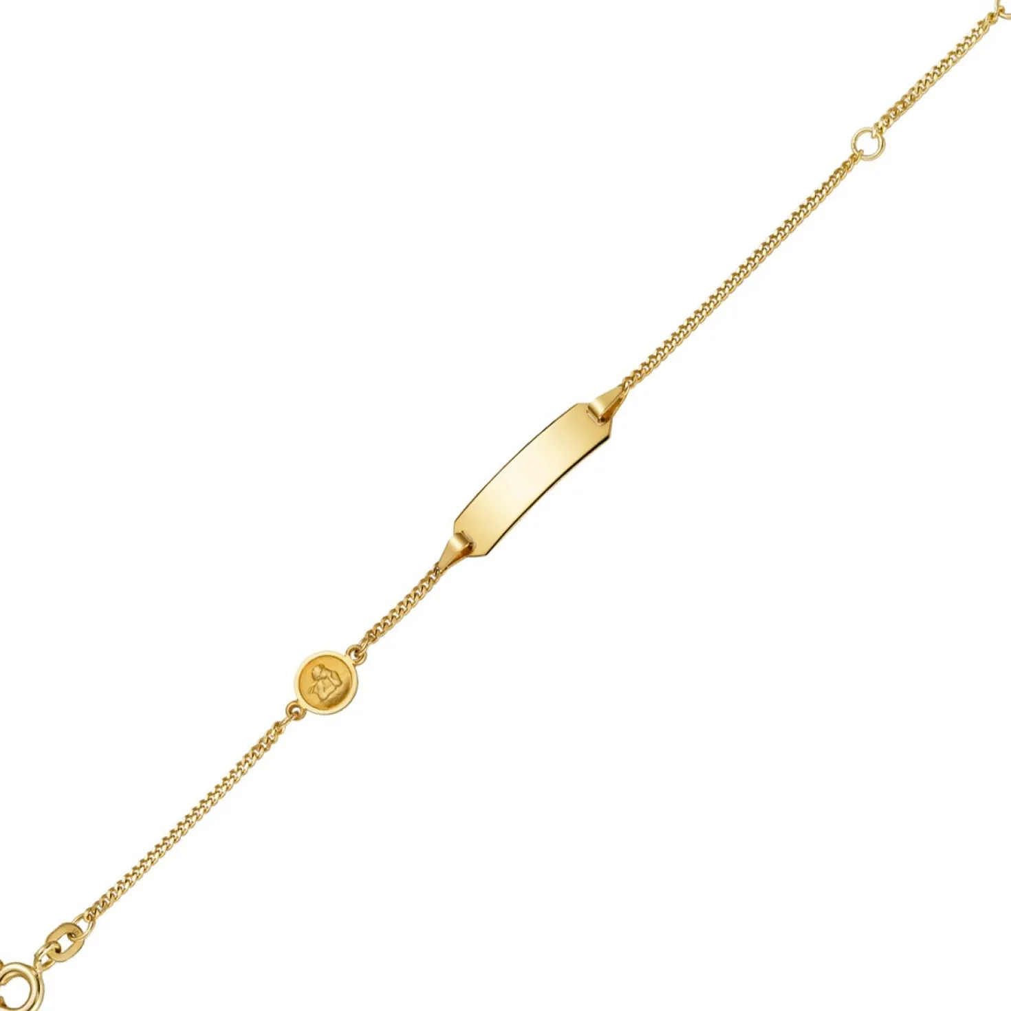 Identbändchen Armband Armkette mit Engel 585 Gelbgold, 14cm, Kinder