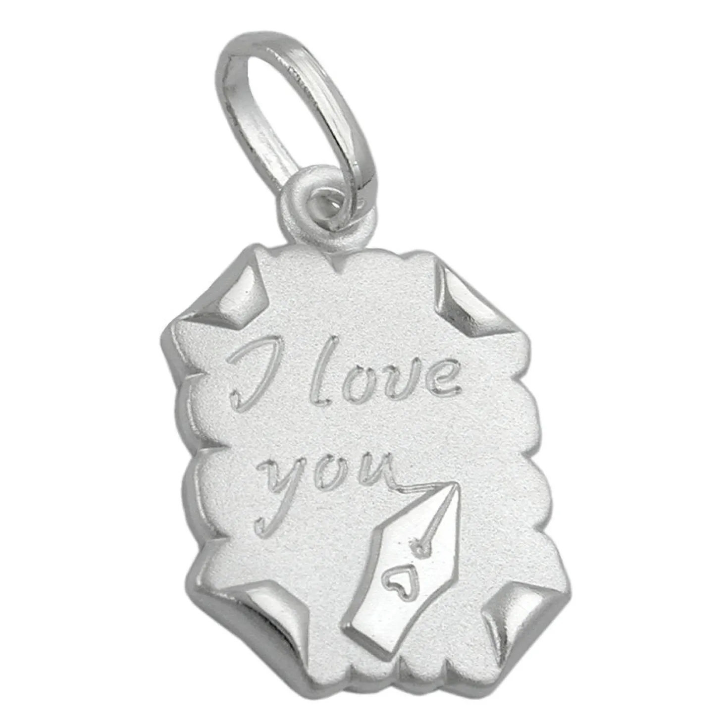 I Love You - Anhänger 22x15mm Brief mit Gravurplatte aus 925 Silber mattiert