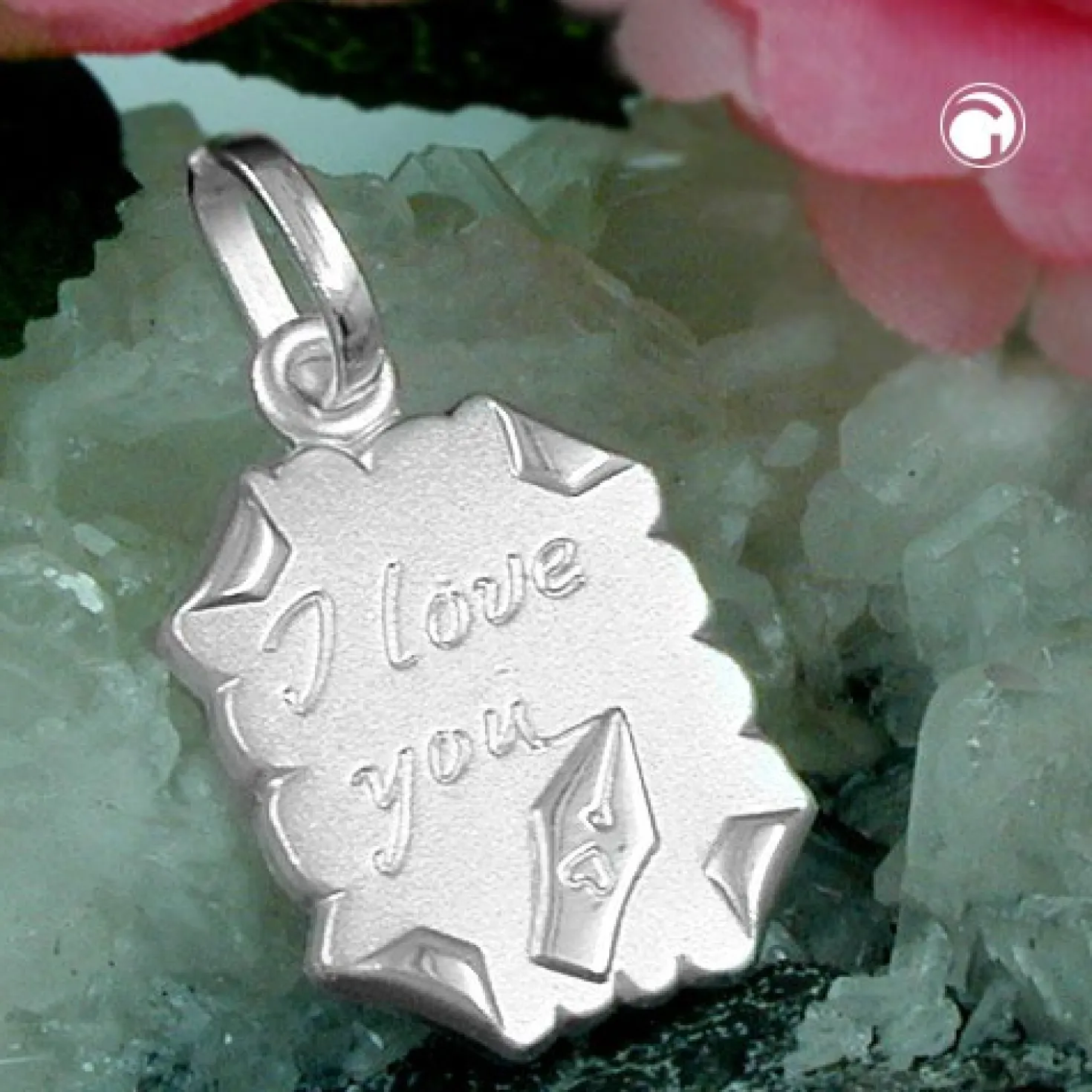 I Love You - Anhänger 22x15mm Brief mit Gravurplatte aus 925 Silber mattiert