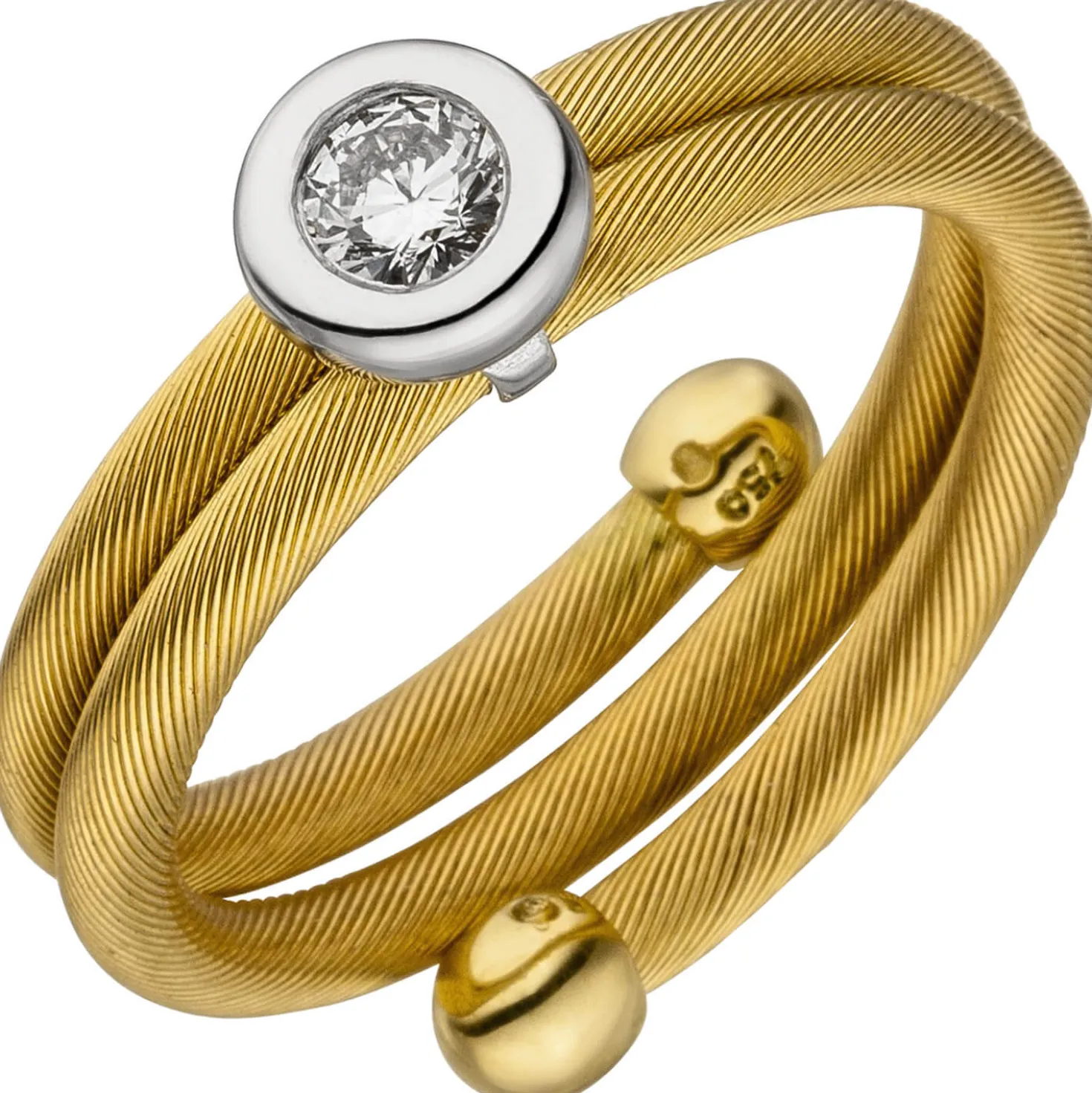 Kabel-Ring aus 750 Gold gelb/weiß Diamant Brillant 0,15 Ct. W/SI Größe variabel