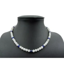 Kette aus echtem Mondstein & Lapis-Lazuli & 925 Silber Edelsteinkette für Damen