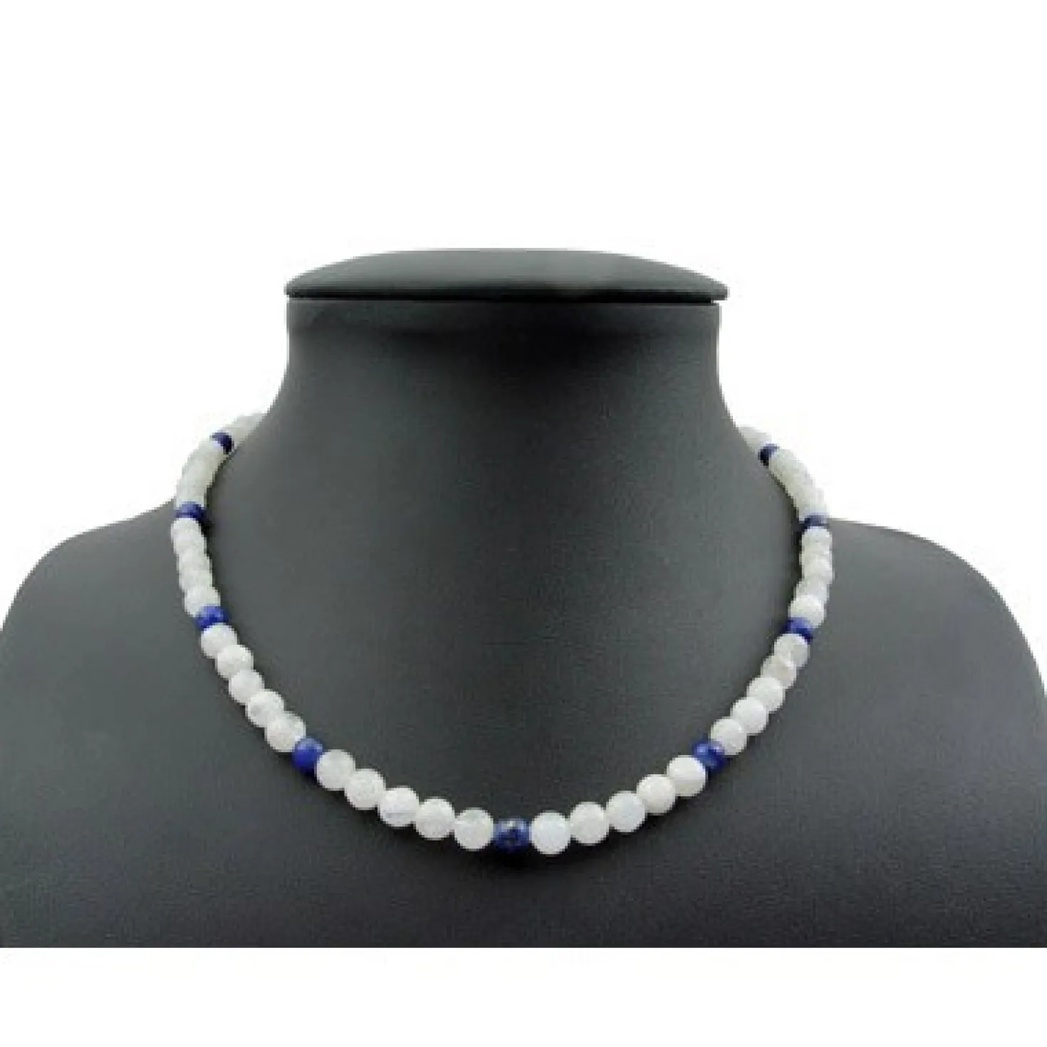 Kette aus echtem Mondstein & Lapis-Lazuli & 925 Silber Edelsteinkette für Damen