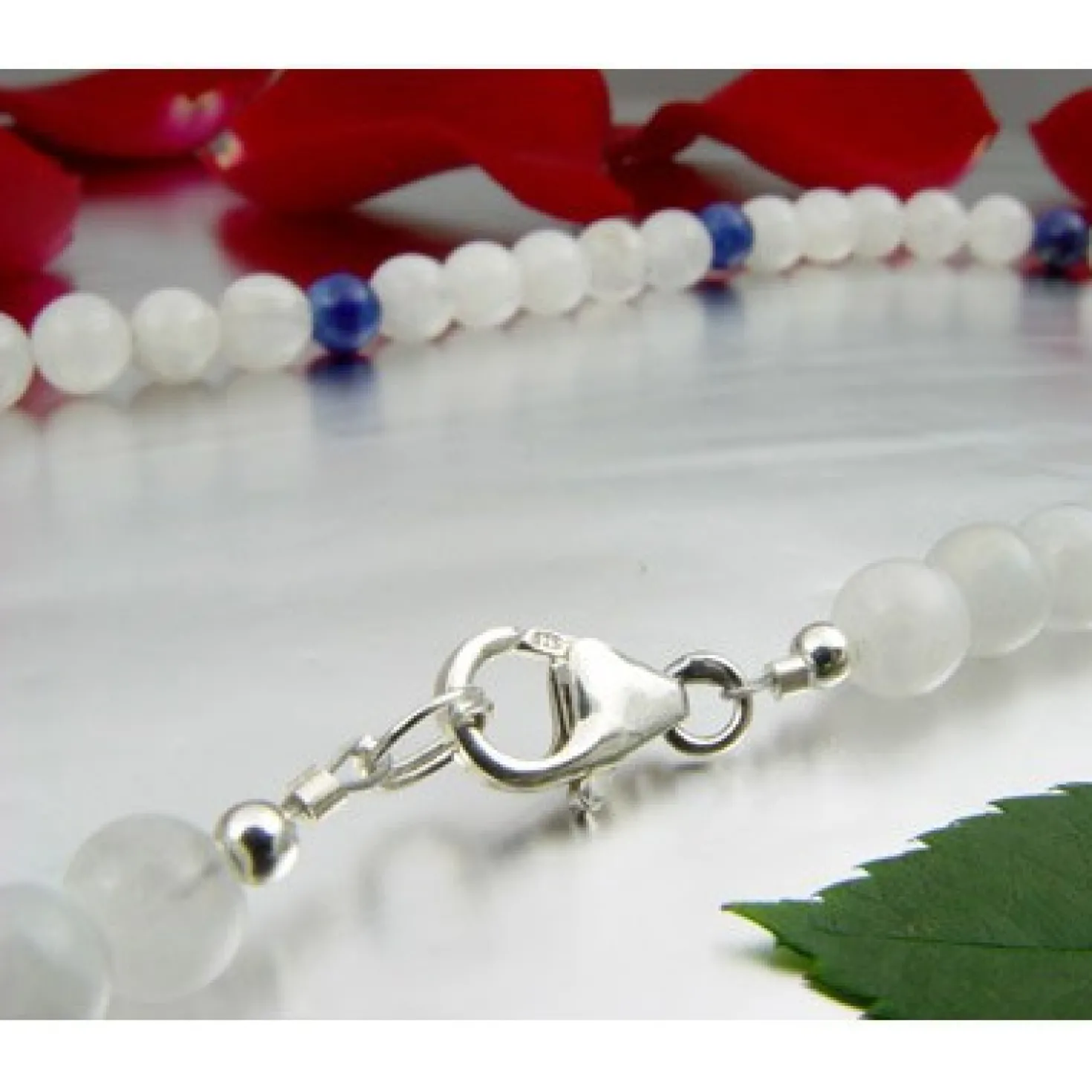 Kette aus echtem Mondstein & Lapis-Lazuli & 925 Silber Edelsteinkette für Damen