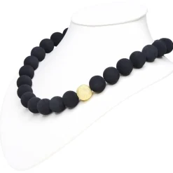 Kette aus italienischer Lava & 925 Silber vergoldet, asymmetrisch, Magnet