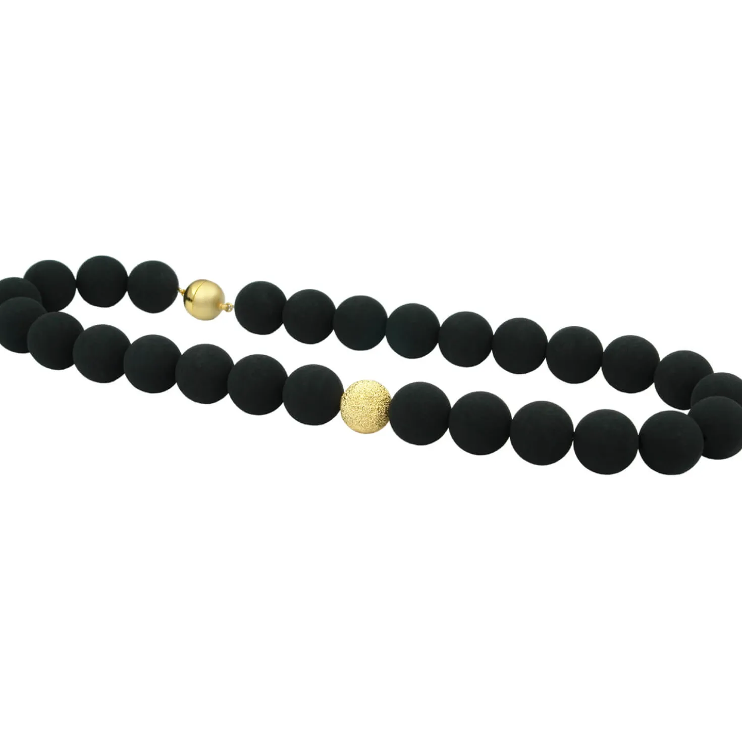 Kette aus italienischer Lava & 925 Silber vergoldet, asymmetrisch, Magnet