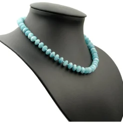 Kette Collier aus echtem Aquamarin, Linsen glatt, hellblau, 48cm