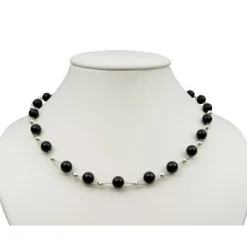 Kette Collier aus echtem Onyx schwarz klassisch Onyxkette Halsschmuck Damen
