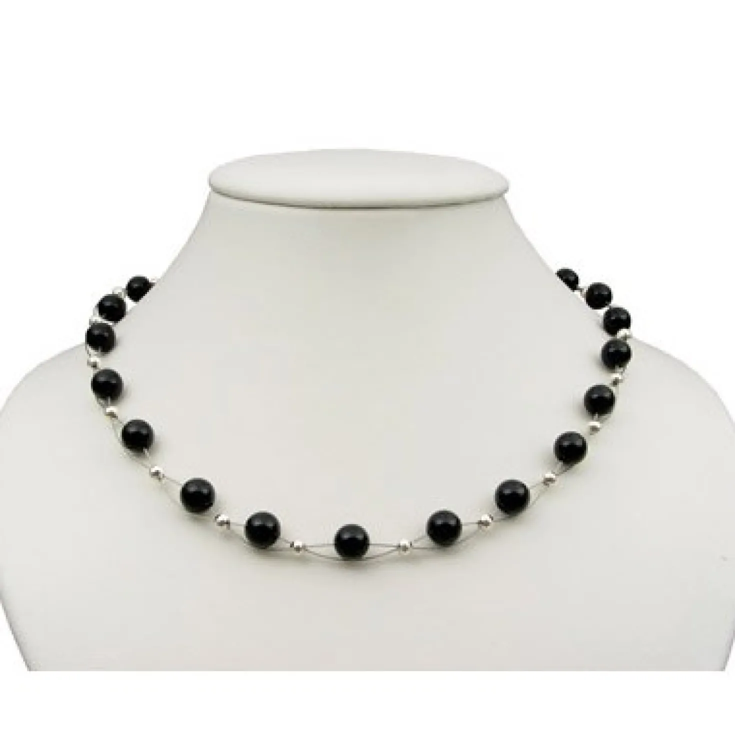 Kette Collier aus echtem Onyx schwarz klassisch Onyxkette Halsschmuck Damen