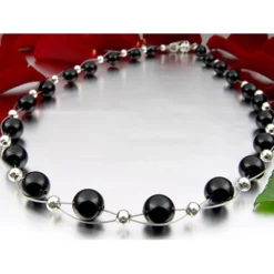 Kette Collier aus echtem Onyx schwarz klassisch Onyxkette Halsschmuck Damen