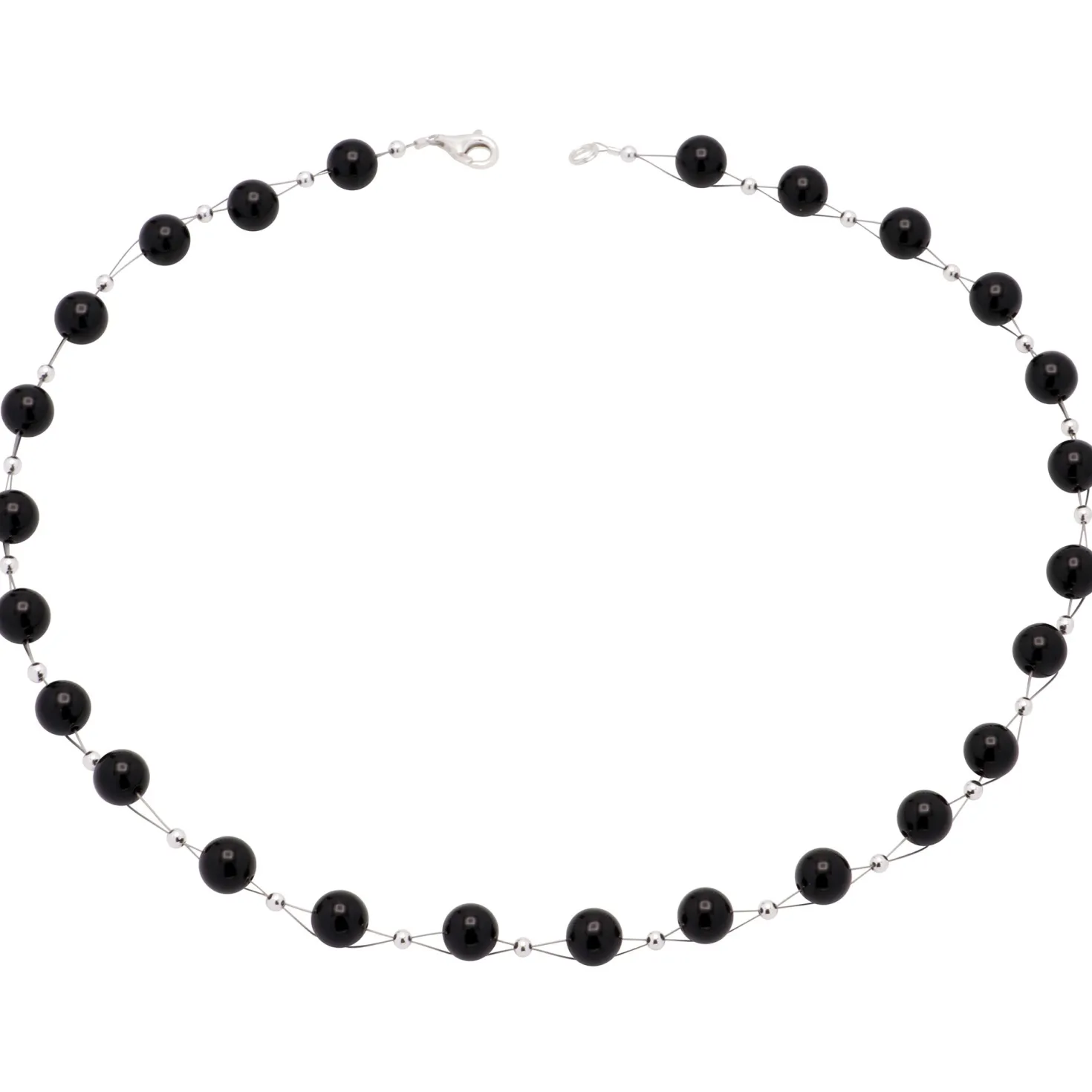 Kette Collier aus echtem Onyx schwarz klassisch Onyxkette Halsschmuck Damen