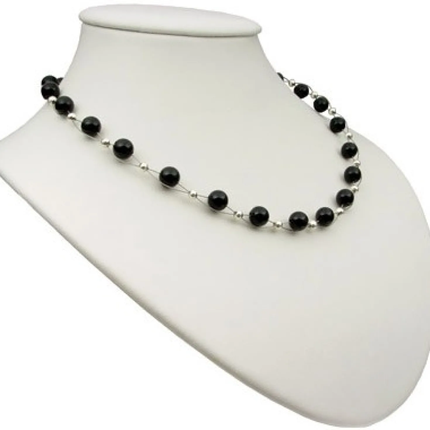 Kette Collier aus echtem Onyx schwarz klassisch Onyxkette Halsschmuck Damen