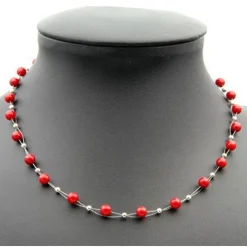 Kette Collier aus echter Koralle rot Korallenkette Halskette Halscollier Damen