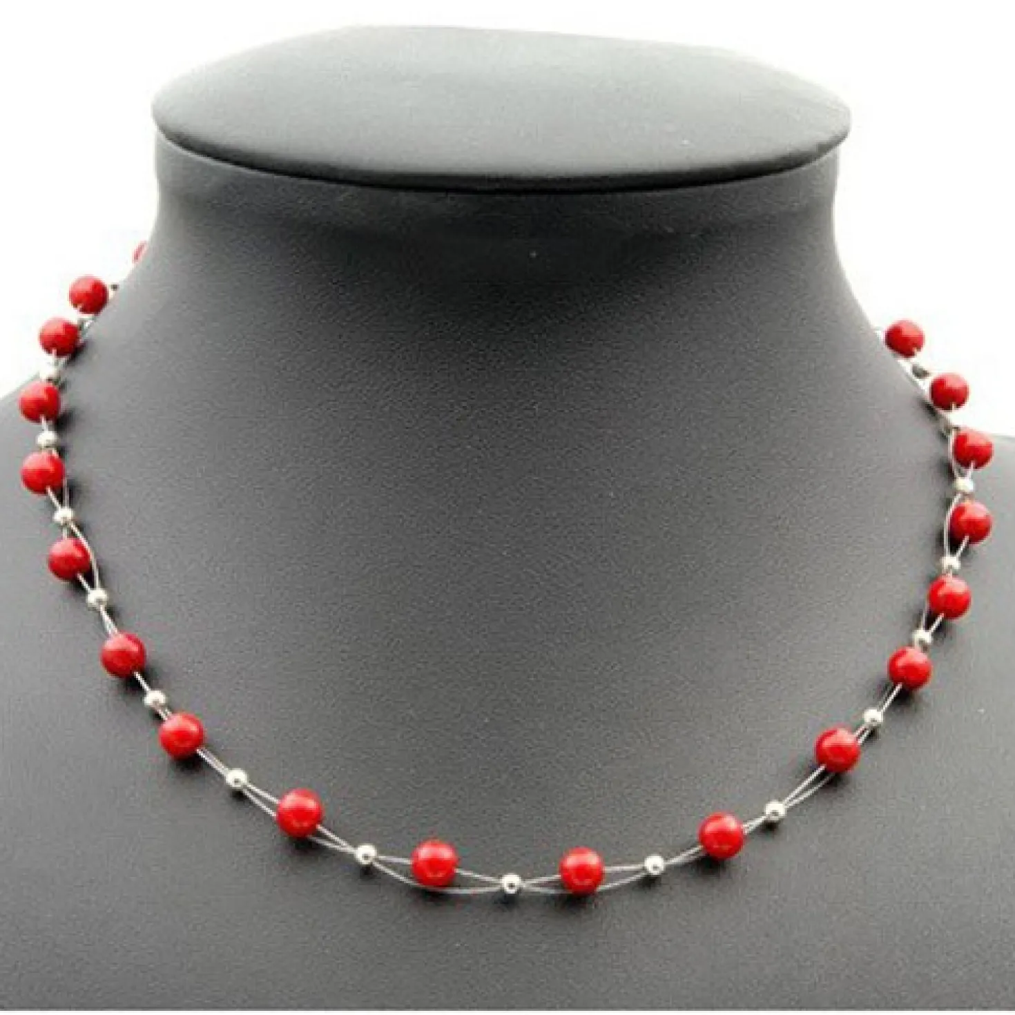 Kette Collier aus echter Koralle rot Korallenkette Halskette Halscollier Damen