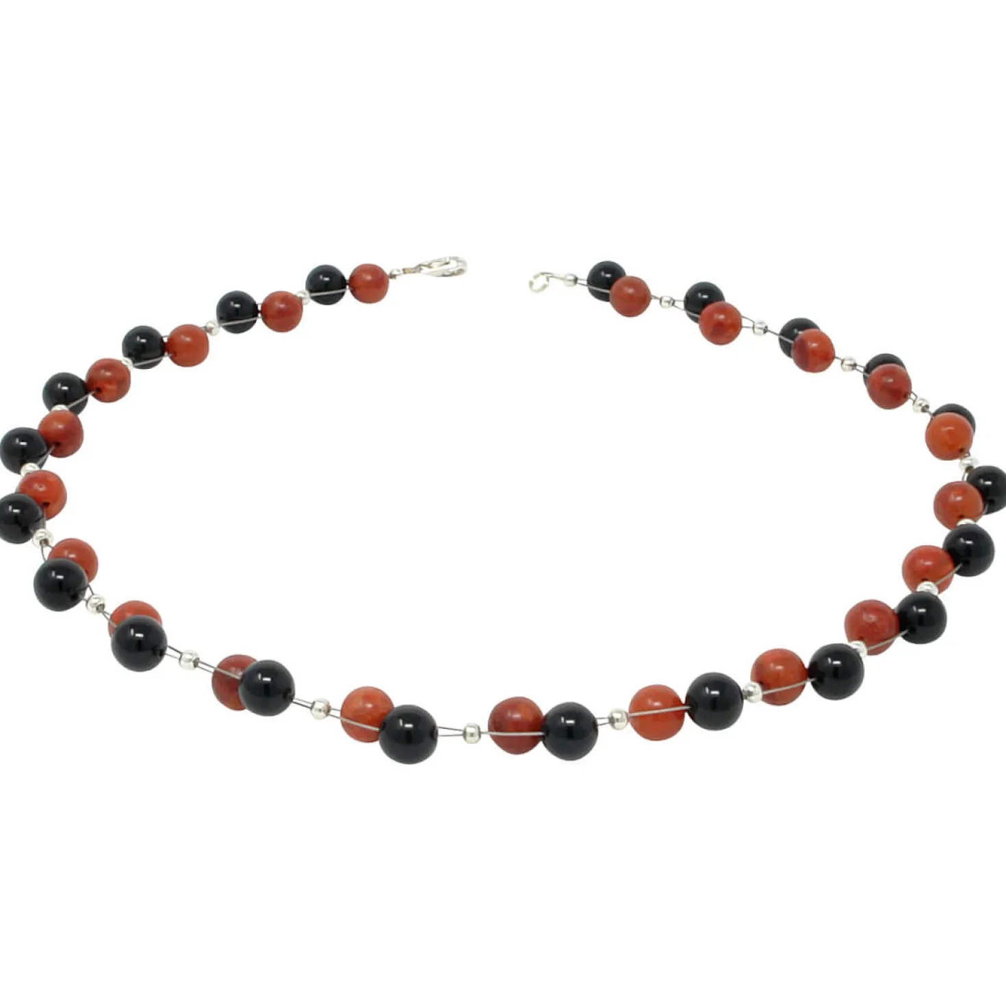 Kette Collier aus Koralle & Onyx, rot-braun schwarz, Halskette, Damen