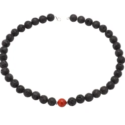 Kette Collier aus Lava & Schaumkoralle, schwarz-rot, 925 Silber
