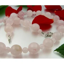 Kette Collier aus Rosenquarz Kugelkette Edelsteine zart rose 925 Silber 48cm