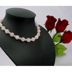 Kette Collier aus Rosenquarz Kugelkette Edelsteine zart rose 925 Silber 48cm