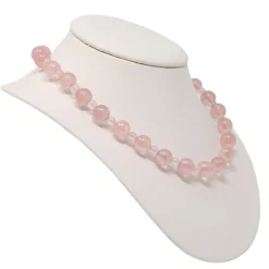 Kette Collier aus Rosenquarz Kugelkette Edelsteine zart rose 925 Silber 48cm