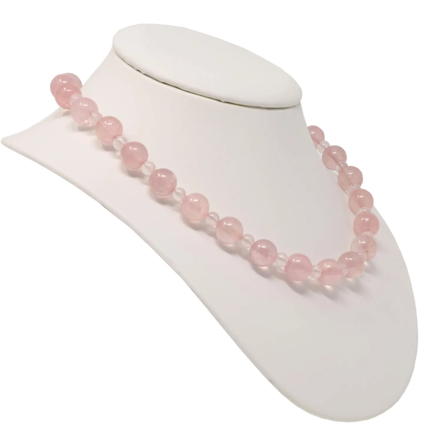 Kette Collier aus Rosenquarz Kugelkette Edelsteine zart rose 925 Silber 48cm