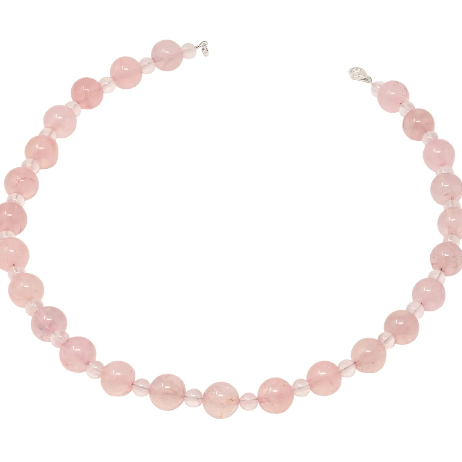Kette Collier aus Rosenquarz Kugelkette Edelsteine zart rose 925 Silber 48cm