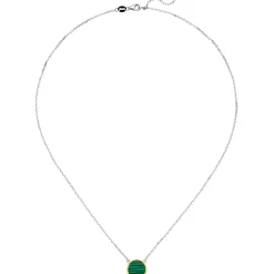Kette Collier aus 925 Silber bicolor vergoldet mit Malachit grün rund 45cm