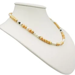 Kette Collier aus Süßwasser Perlen Multicolor aprikose creme-weiß schwarz 49cm