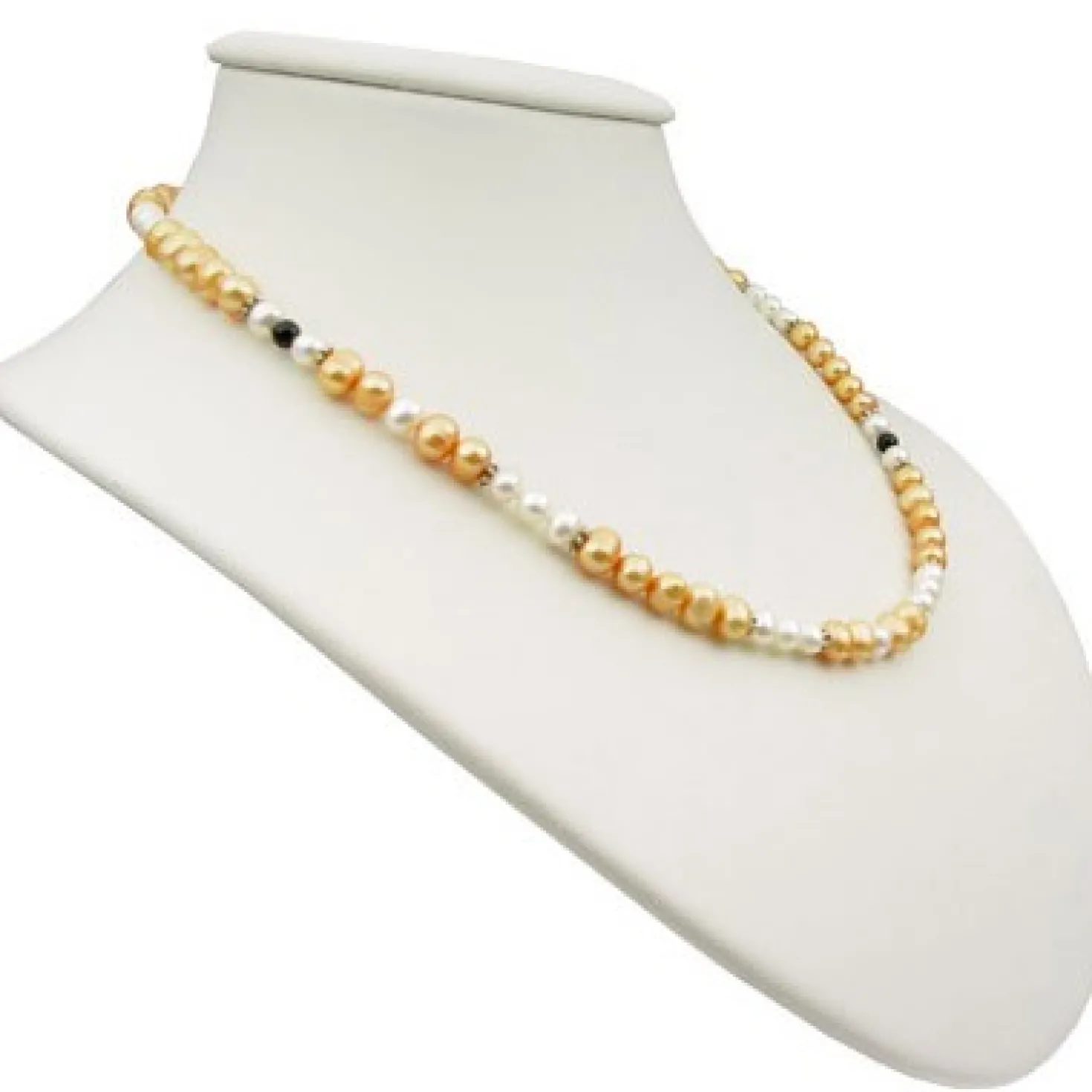 Kette Collier aus Süßwasser Perlen Multicolor aprikose creme-weiß schwarz 49cm