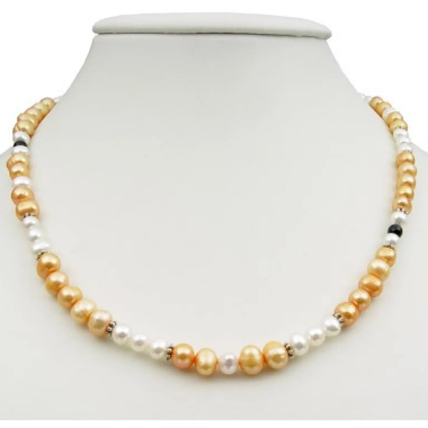 Kette Collier aus Süßwasser Perlen Multicolor aprikose creme-weiß schwarz 49cm