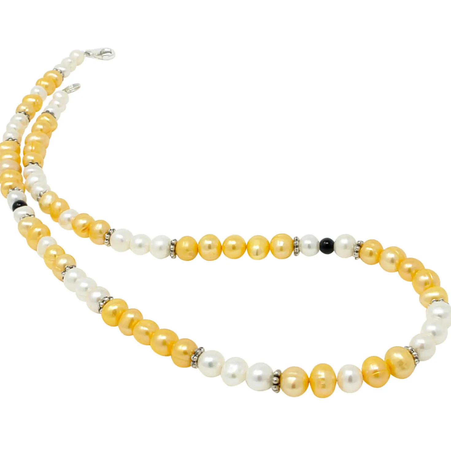 Kette Collier aus Süßwasser Perlen Multicolor aprikose creme-weiß schwarz 49cm