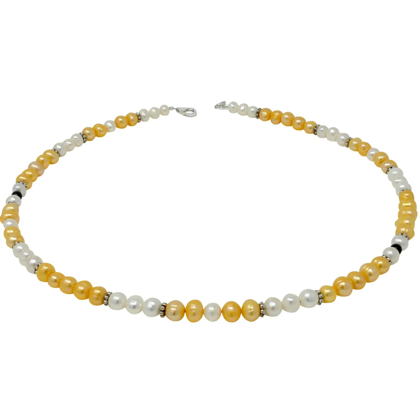 Kette Collier aus Süßwasser Perlen Multicolor aprikose creme-weiß schwarz 49cm